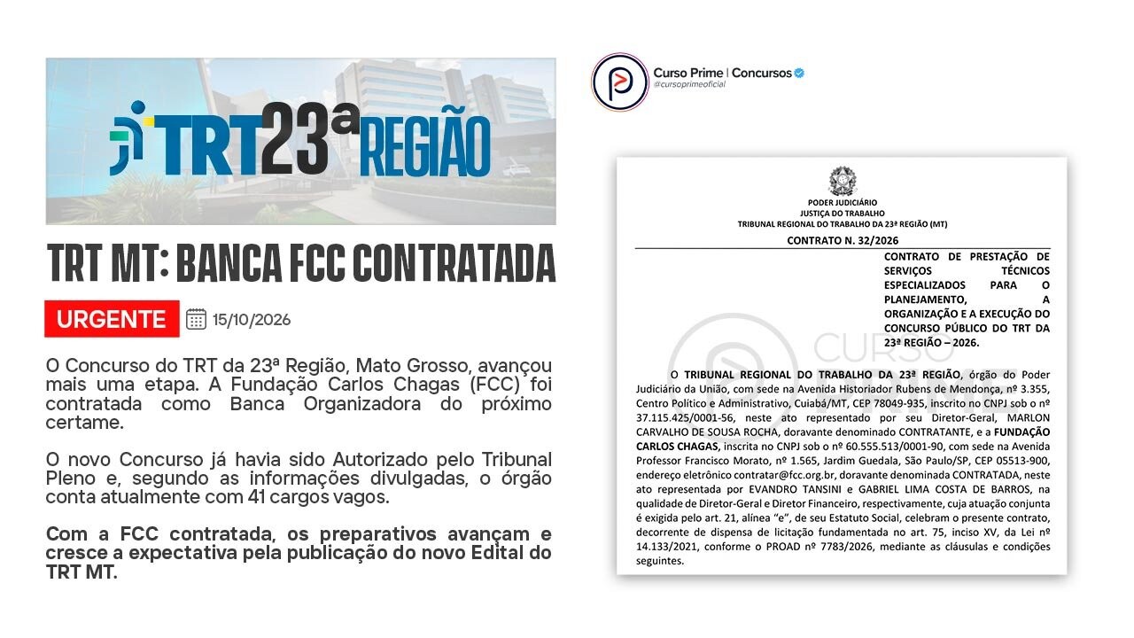 Concurso TRT MT: FCC é Contratada como Banca Organizadora