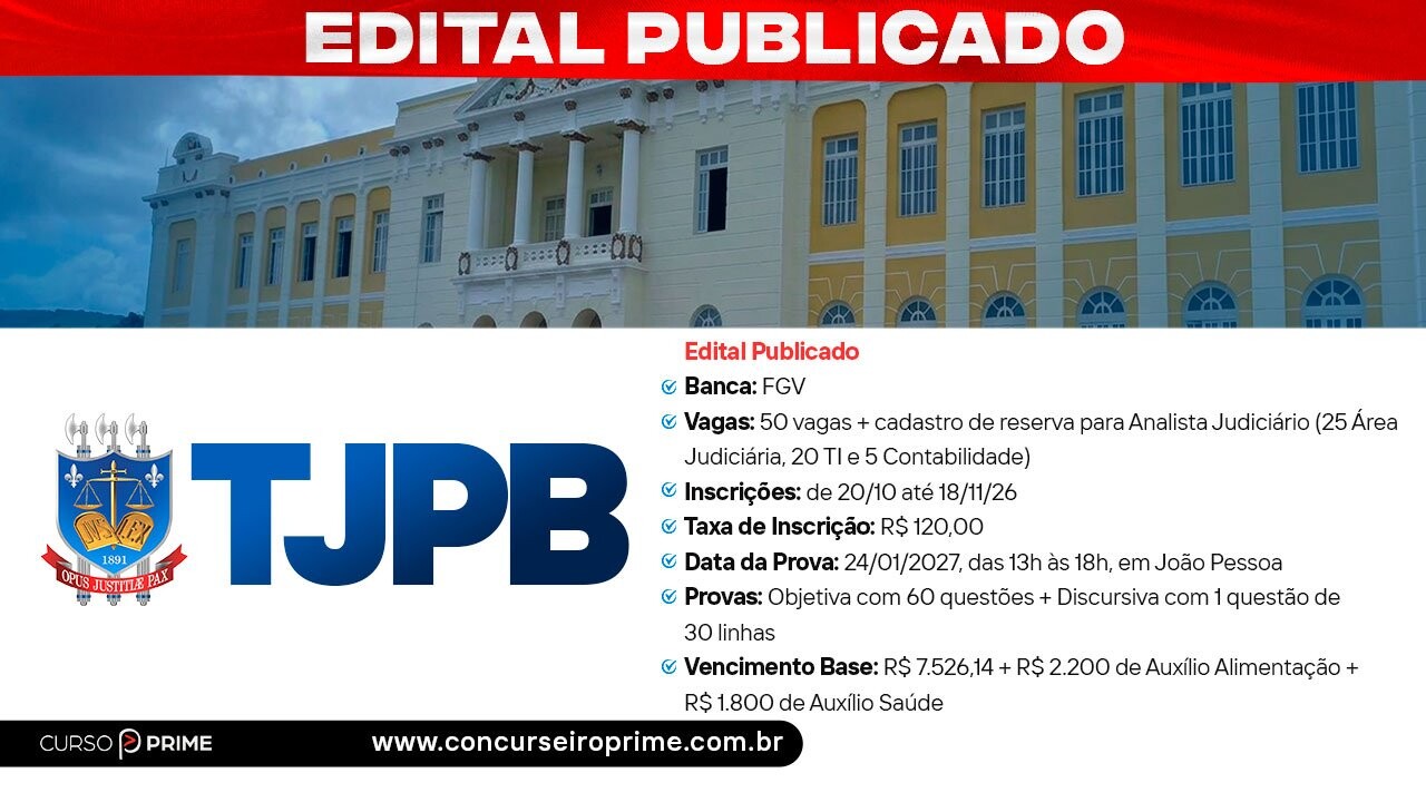 Concurso TJPB 2027: Edital Publicado com Remuneração de até R$ 11,5 Mil