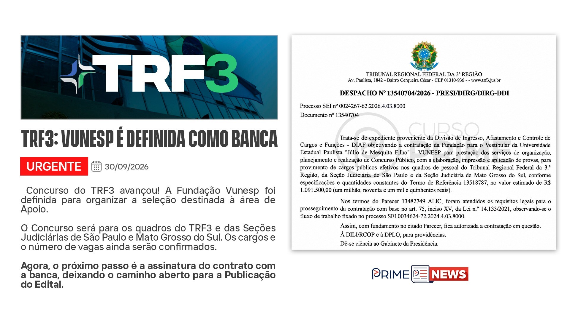 Concurso TRF3: VUNESP é Definida como Banca Organizadora