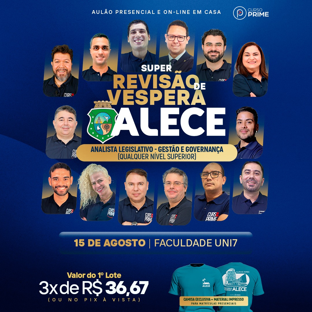 [PRESENCIAL] ALECE - AULÃO DE VÉSPERA - ANALISTA: GESTÃO E GOVERNANÇA